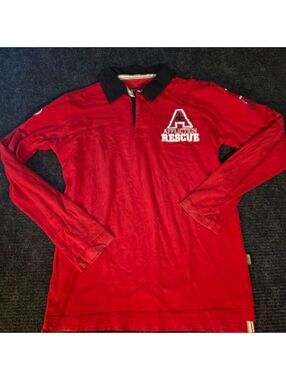 Affliction Rescue Long Sleeve Polo Shirt Red Black Collar Size M